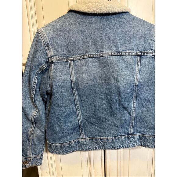 Zara Kids Button Front Sherpa Lined Denim Jacket Blue Size 10 - Picture 2 of 10